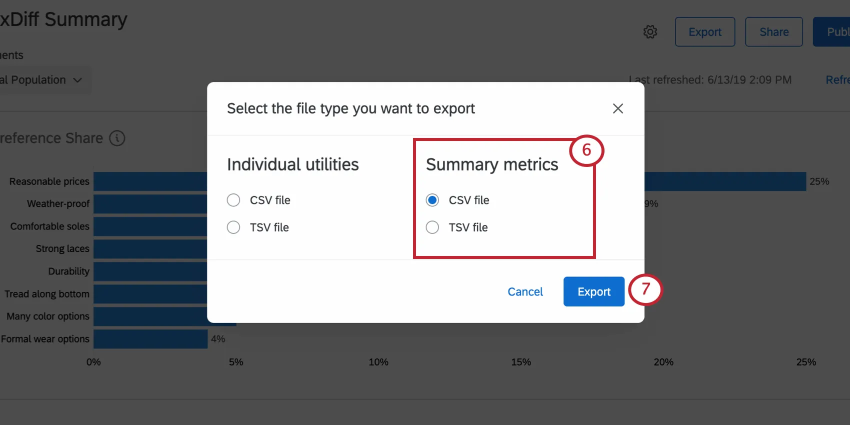 Auswählen einer CSV oder TSV für den Export in MaxDiff