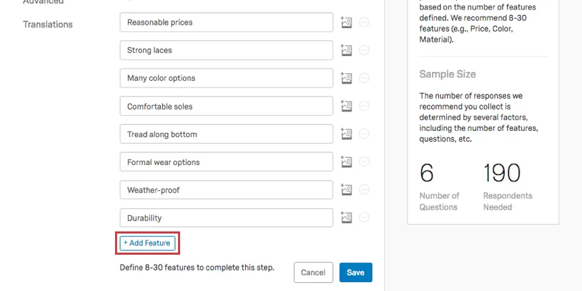 Add feature in blue at bottom of page