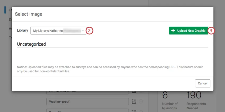 Über der Seite wird ein neues Fenster geöffnet. Linkes Dropdown mit Bibliotheken. Rechte grüne Schaltfläche zum Hinzufügen von Bildern