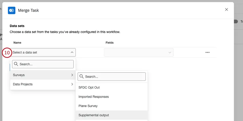 Seleccionar un conjunto de datos dentro de la tarea de fusión