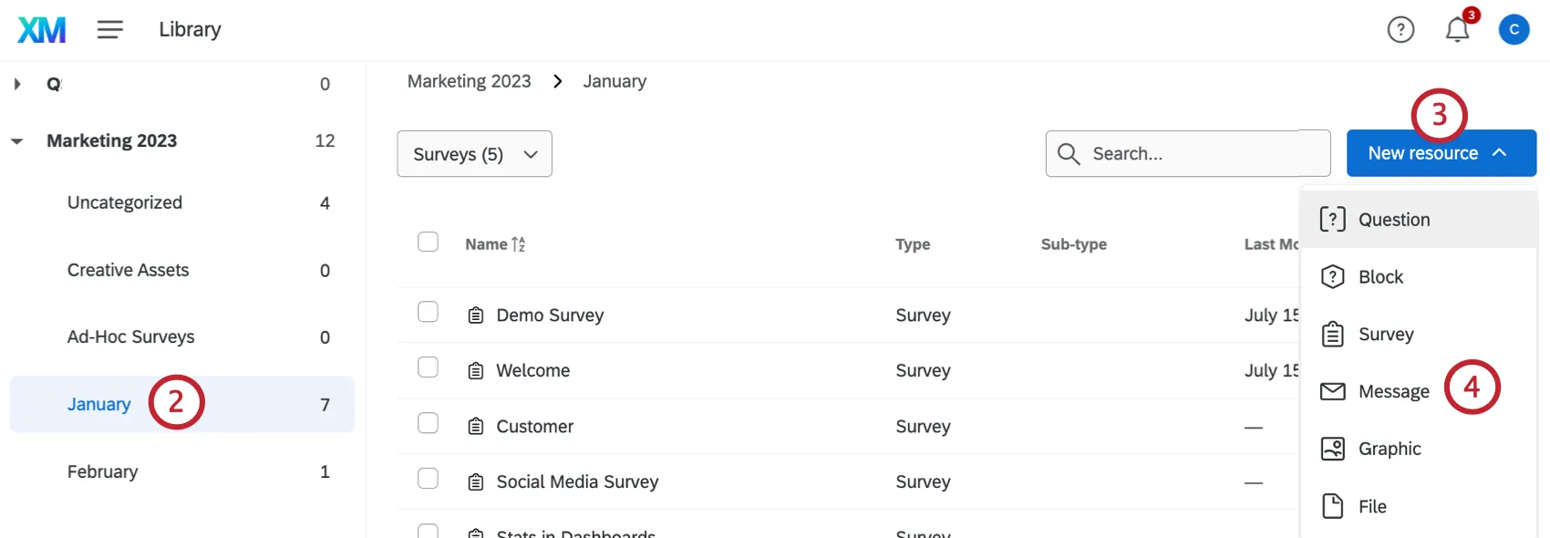 creating a new message resource within the library