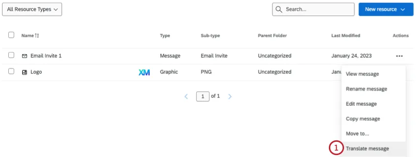 translate message button in resource options menu