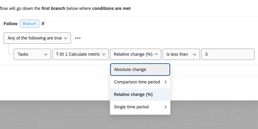 the menu showing possible calculations available for the metric task