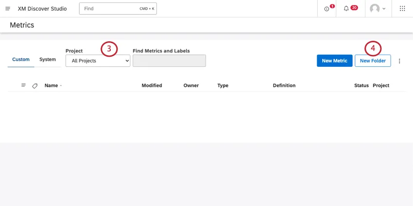 new folder button top of metrics page