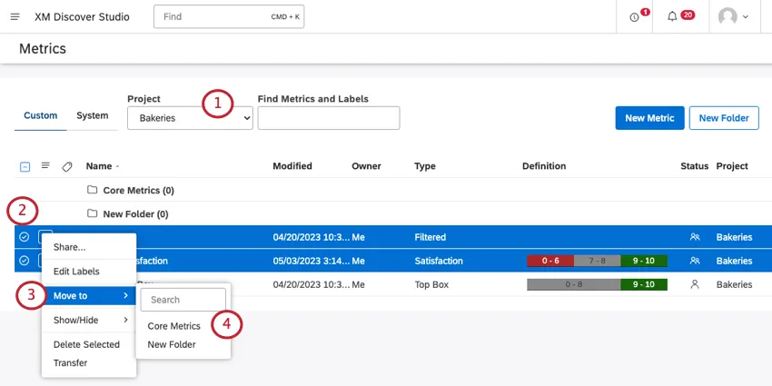 moving a metric to a folder