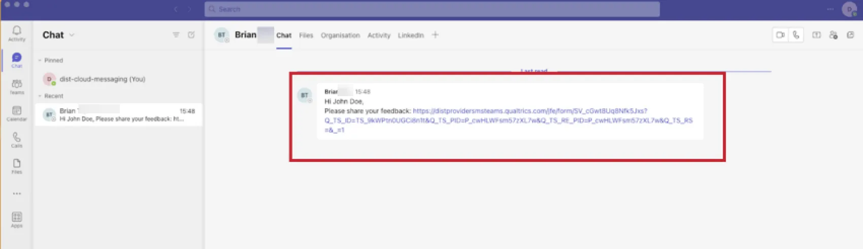 recebendo uma mensagem no microsoft teams