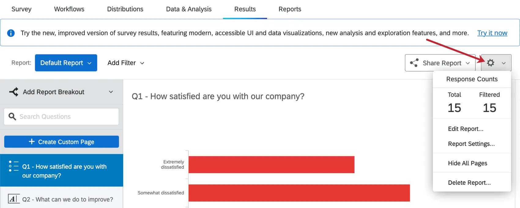 accessing report settings in results-reports