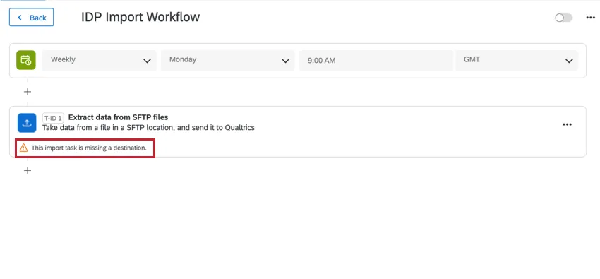 the "missing a destination" error message