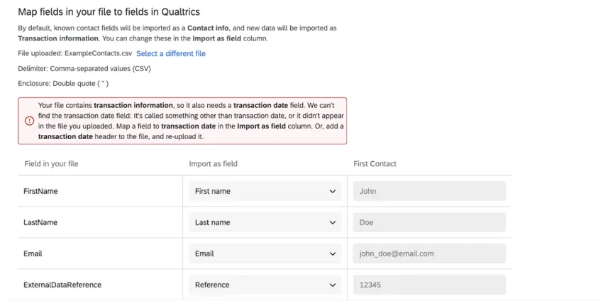 the error for missing a transaction date