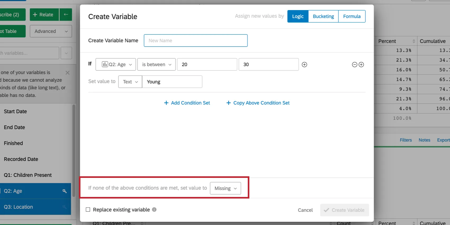 ウィンドウの下部には、次のように書かれている。 条件を満たしていない場合は、値をセットする。