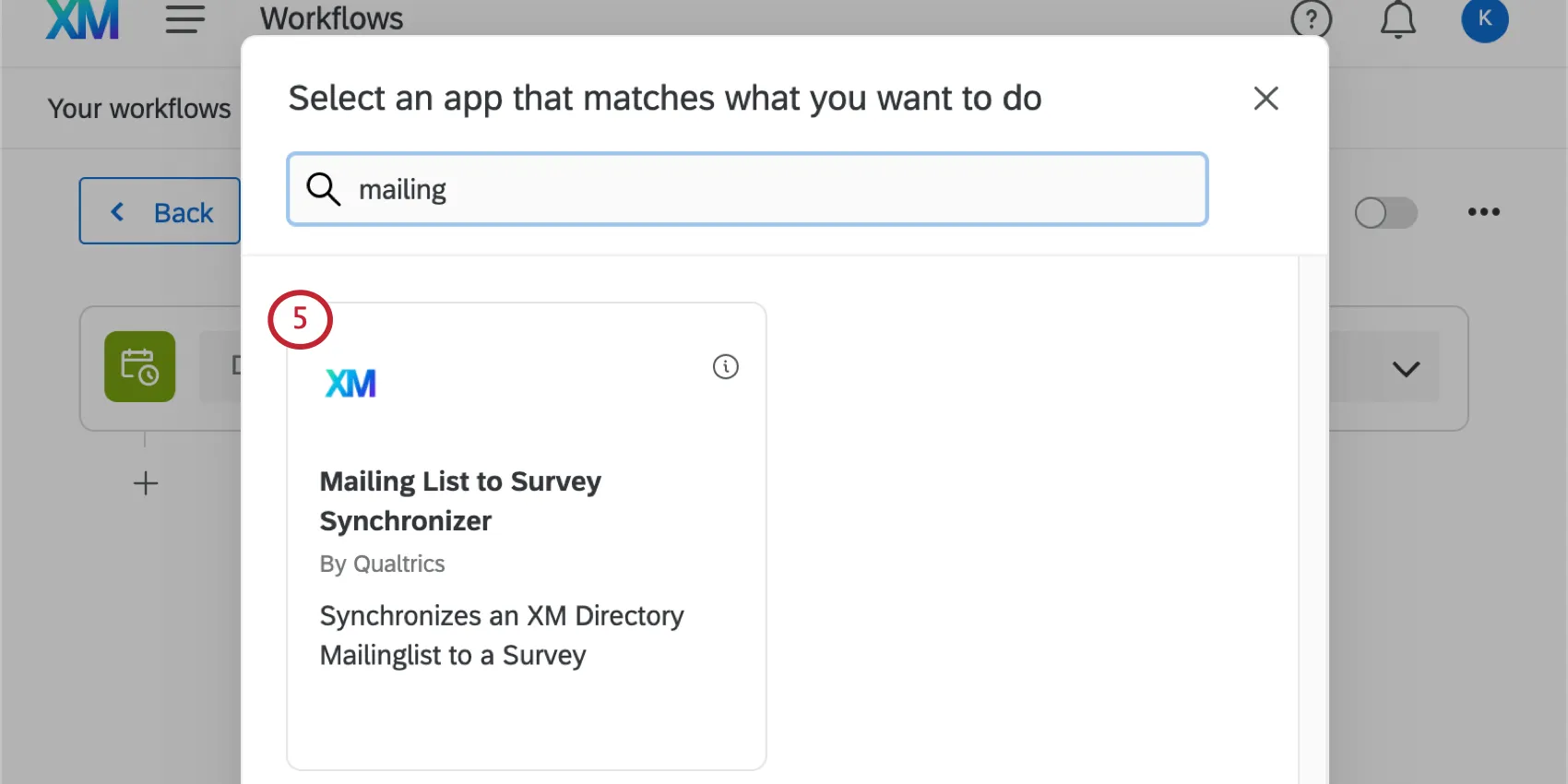 New window opens, tile for mailing list to survey synchronizer