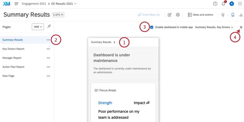 previewing the dashboard mobile view