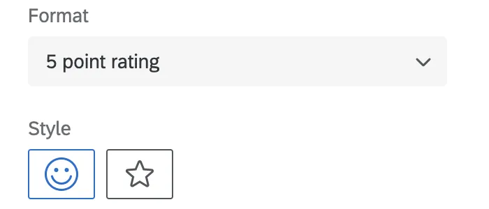 options de style dévaluation à 5 points. Les options comprennent un émoji smiley et des étoiles.