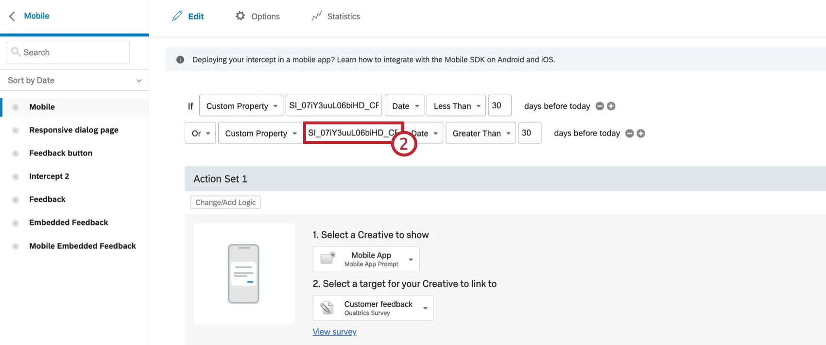 Image of custom property logic for when the second button was clicked