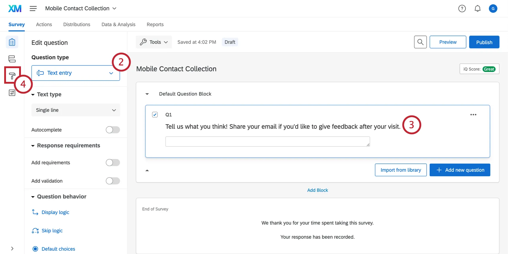 Erstellen einer mobilen Umfrage und Navigieren zum Design