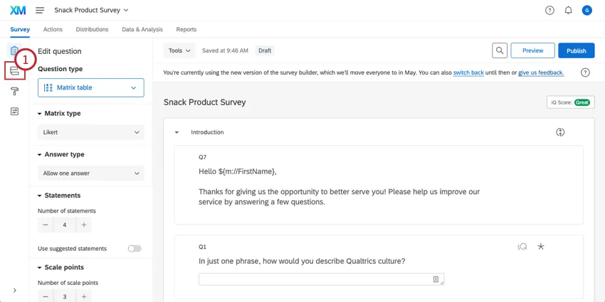 Survey with the Survey flow highlighted
