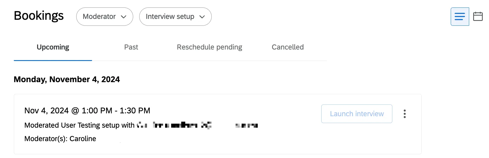 viewing bookings in the bookings tab