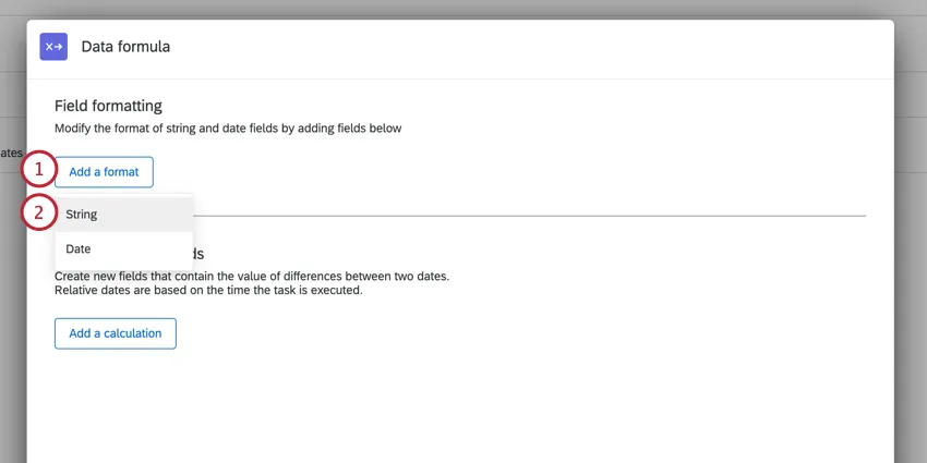 clicking add a format and then string