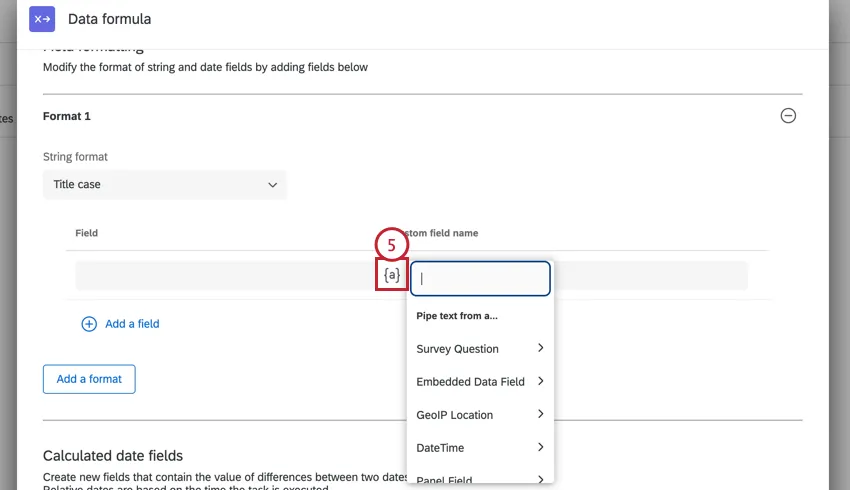 selecting the field to transform from the piped text menu