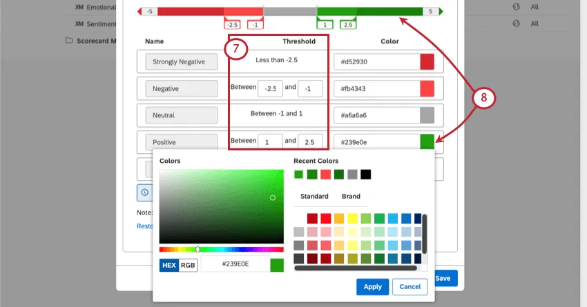 new window where you set band names and colors