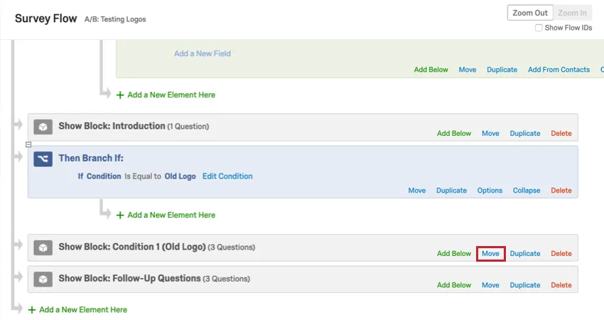 Botão Mover à direita do bloco