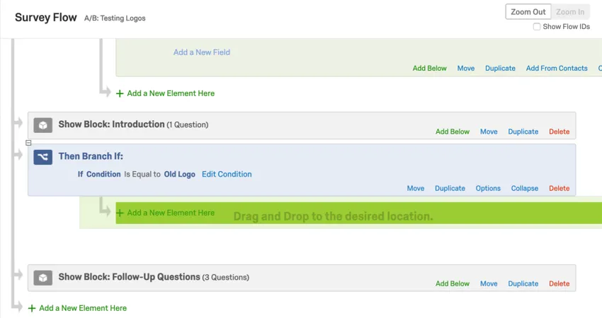 O elemento fica verde quando é arrastado