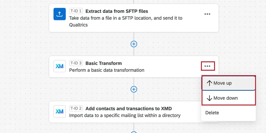 オプションメニューを使ってタスクを上下に移動する