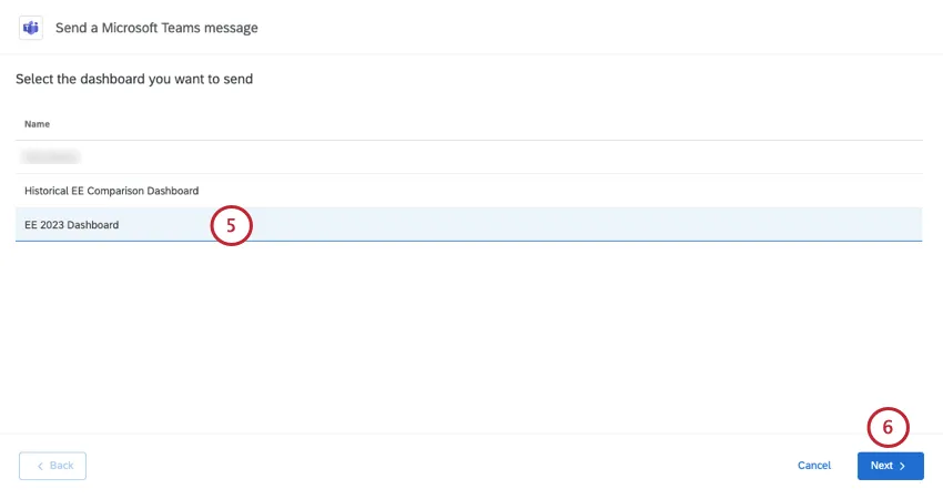 selecting the dashboard to invite participants to