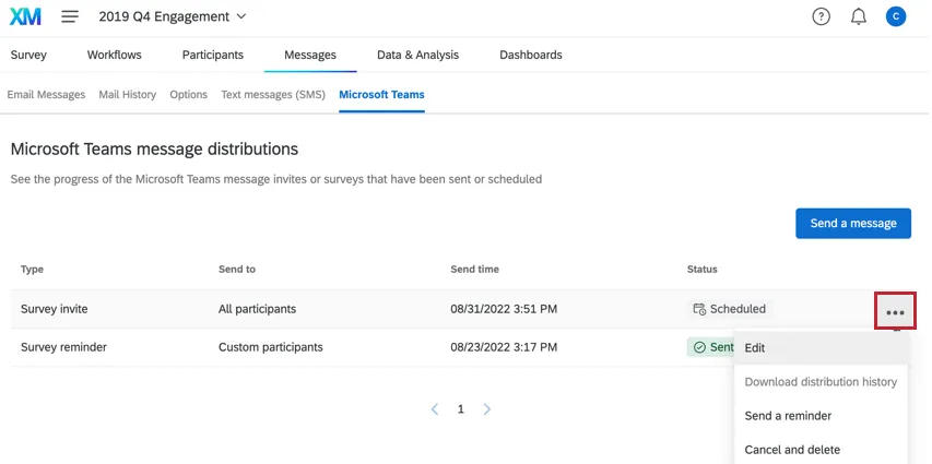clicking the three dot options menu to the right of a distribution