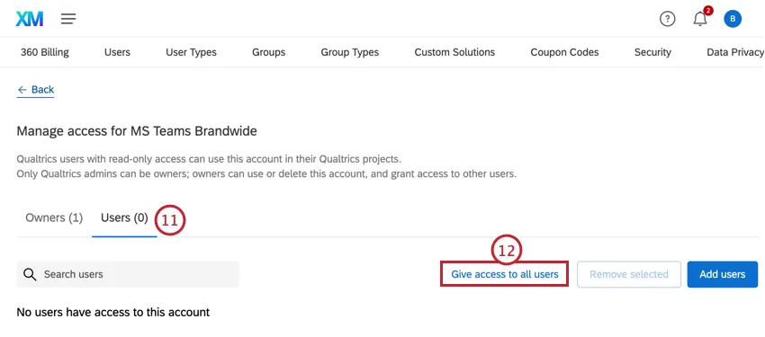 selecting "give access to all users"