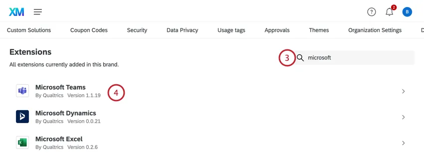 searching for the ms teams extensions