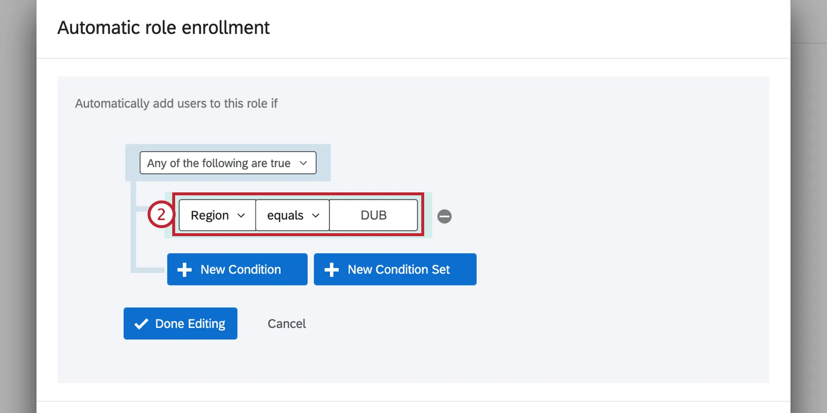 una condizione per la Regione uguale a DUB