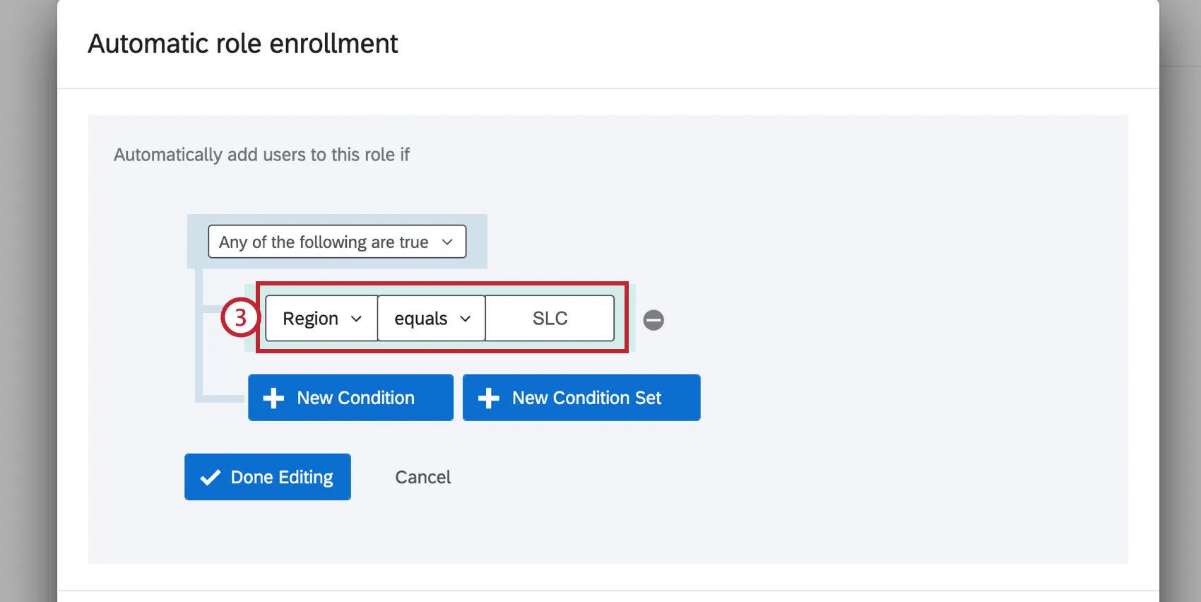 uma condição para que a região seja igual à SLC