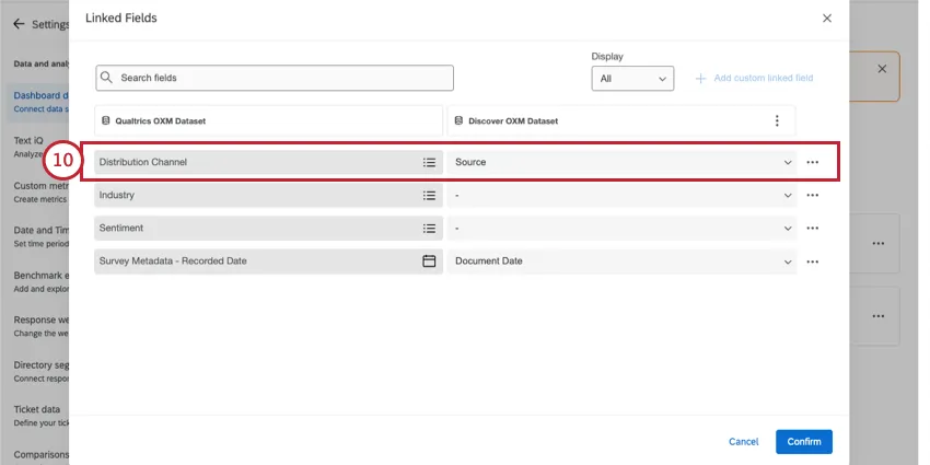 Rows of the linked field editor