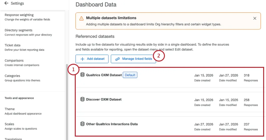 multiple datasets in the same dashboard data page