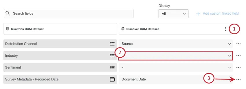 highlighted options in the linked fields window