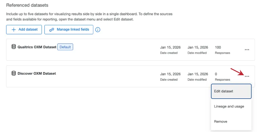 3 punti avanti a un set di dati cliccato. mostra le seguenti opzioni