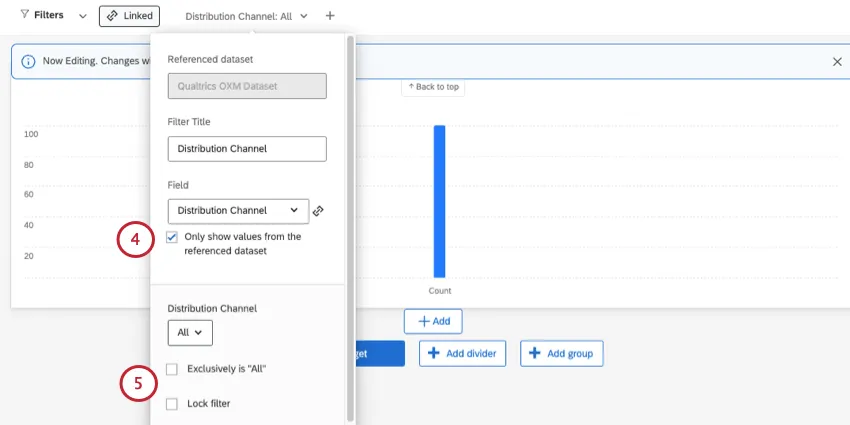 configuração de realce chamada apenas para mostrar valores do conjunto de dados referenciado