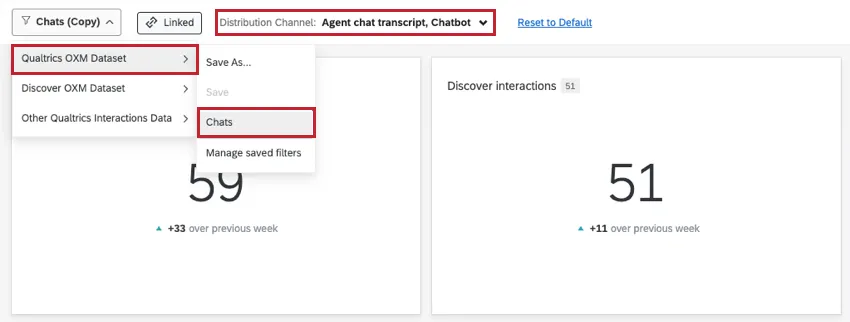 filtering for distribution channels agent transcript and chatbot. in the Qualtrics dataset, this is saved as Chats