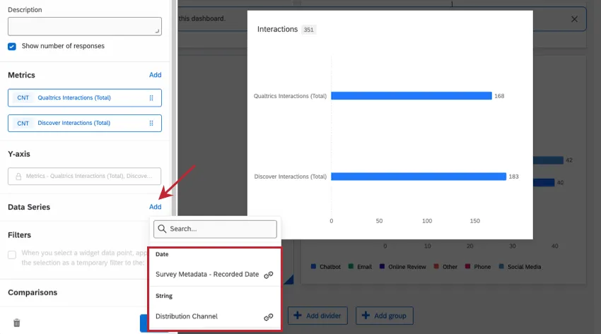adding a data series to a bar chart, and only linked fields appear