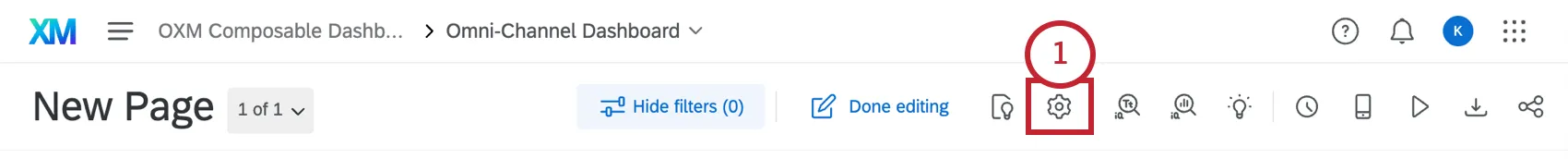 Pulsante ingranaggio nelleditor di dashboard