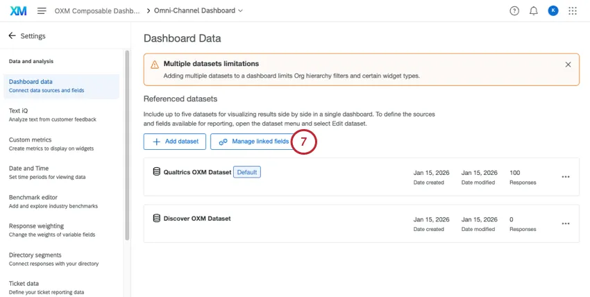 Manage linked fields button