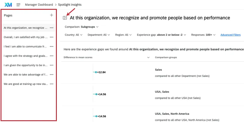 menu named pages to left. icon next to page name at the top that looks like a panel closing