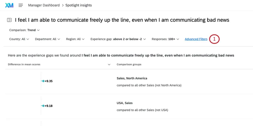 clicking advanced filters at the top of the insight