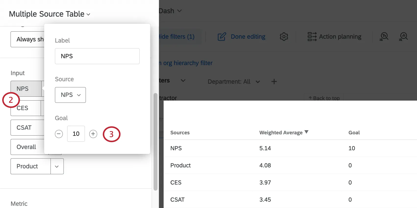 Auswahl der Eingabe und Anpassung des Ziels