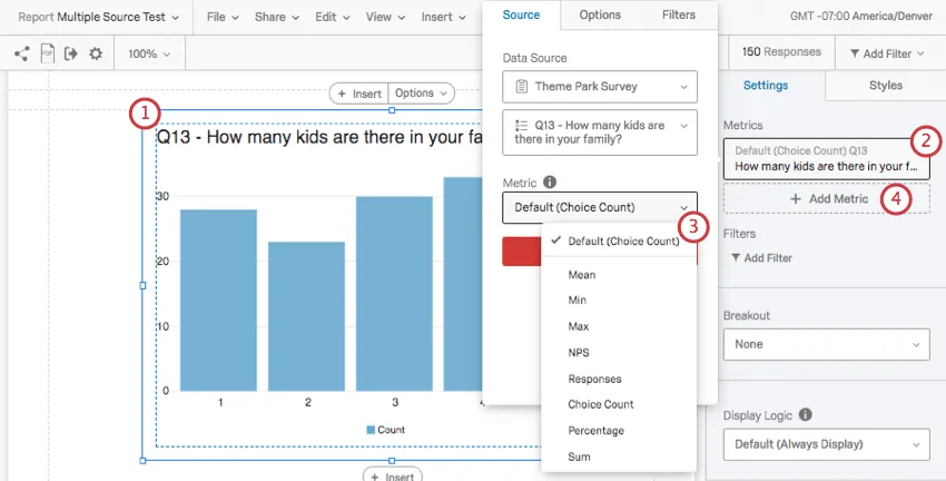 Selecting metrics from a dropdown