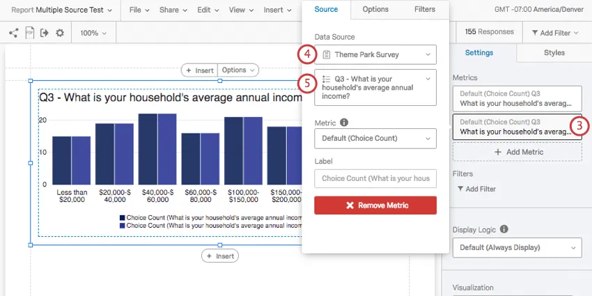 clicking the new metric opens a small window for adjusting survey and question source