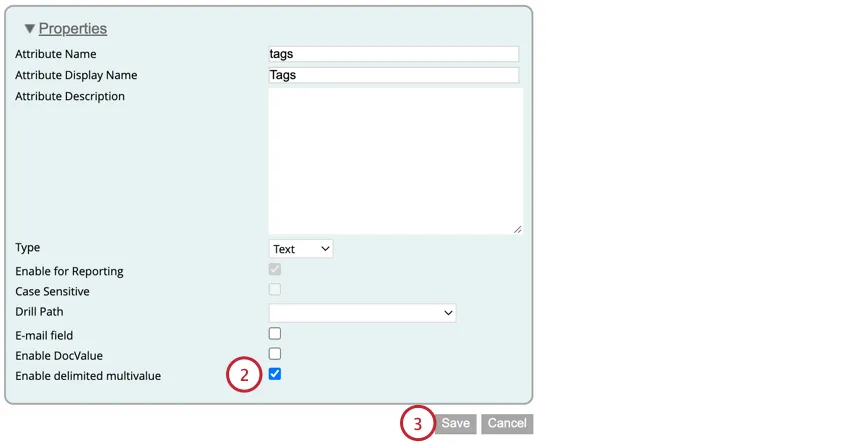 selecting Enable delimited multivalue