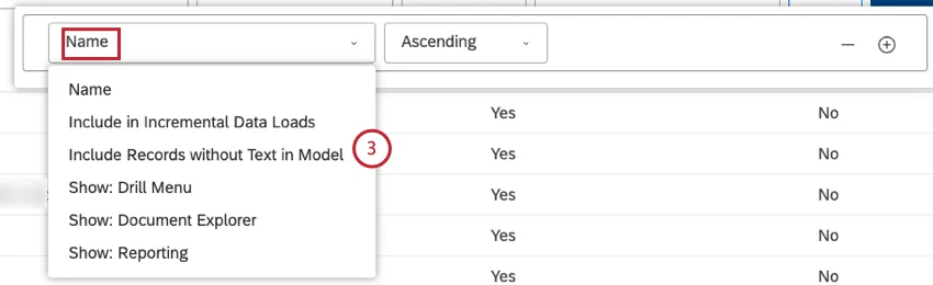 Use the sort options builder to define sorting conditions.