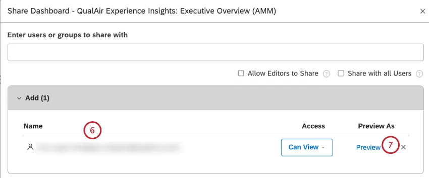 Suchen Sie die ausgewählte E-Mail-Adresse im Abschnitt Hinzufügen. Klicken Sie auf den Link Vorschau weiter der E-Mail-Adresse des Benutzers.